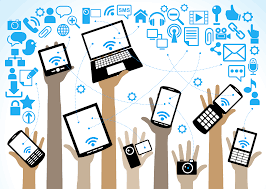 Technology Graphic - Hands holding devices 